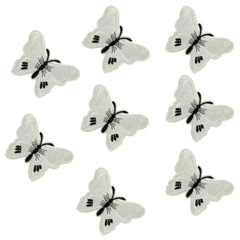 10шт 7,3 см х 5,2 см Бели Ивици с Пеперуди Желязо Или Шият Тъканни Етикети за Дрехи Икона Кръпка Бродирани Апликации направи си САМ