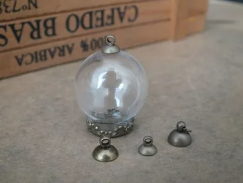 25x15 мм Сам стъклен глобус топка с бронзов капак с бронзова корона база Мини ръчно изработени стъклен флакон бижута висулка
