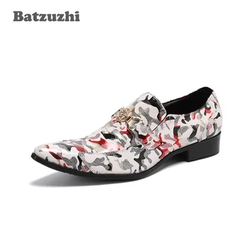 Batzuzhi/ мъжки обувки с индивидуалността; цветни модела обувки от естествена кожа с остри пръсти; мъжки слипоны за партита; бизнес обувки за мъже; US6-12